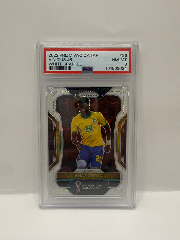 2022 Panini Prizm World Cup Qatar 2024 Vinicius Jr. White Sparkle #36 PSA 8 NM-MT