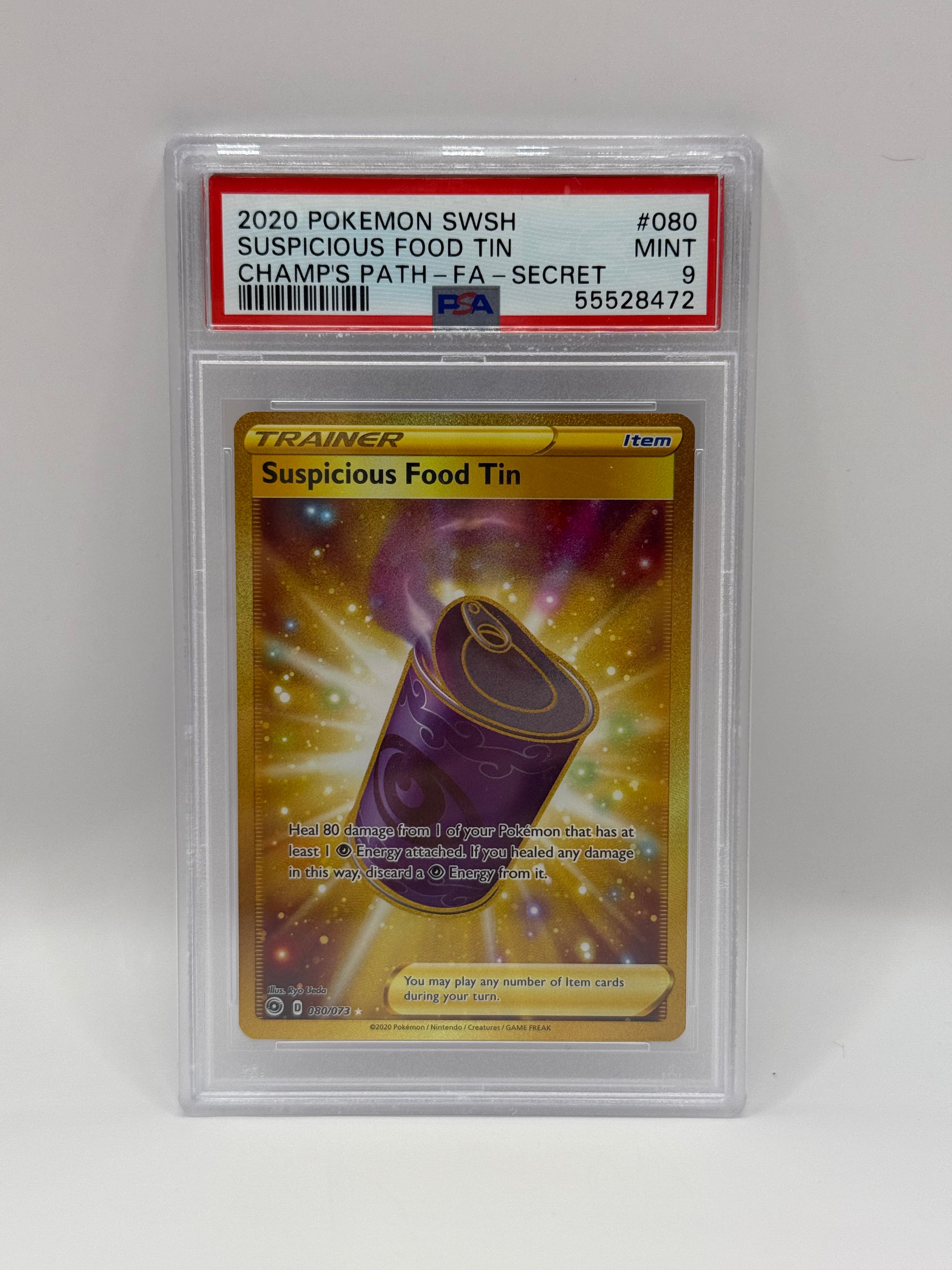 2020 Pokémon Champion's Path Suspicious Food Tin Gold Secre Rare 080/073 PSA 9 MINT