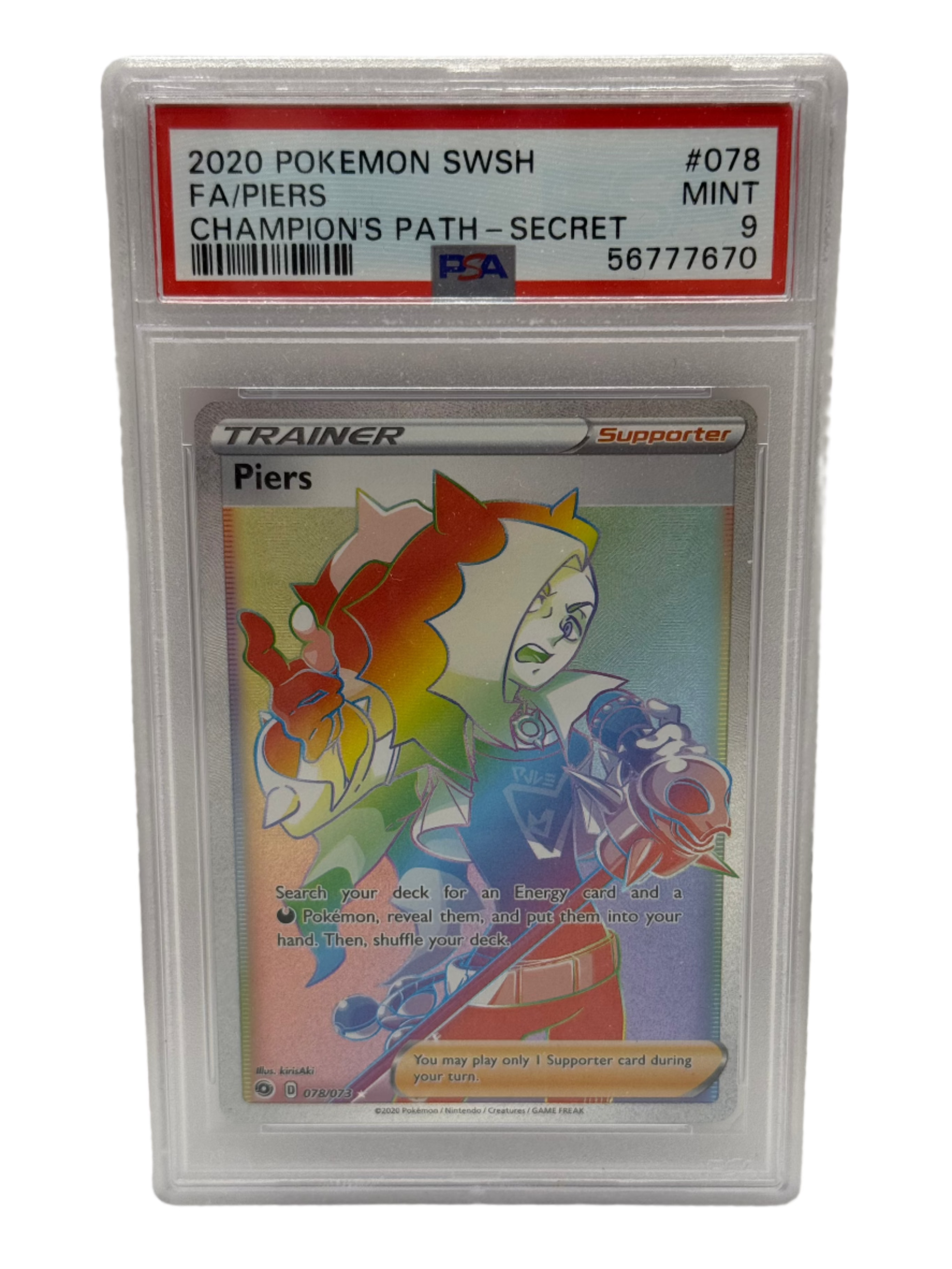 2020 Pokémon Champion's Path Piers Full Art Secret Rare 078/073 PSA 9 MINT