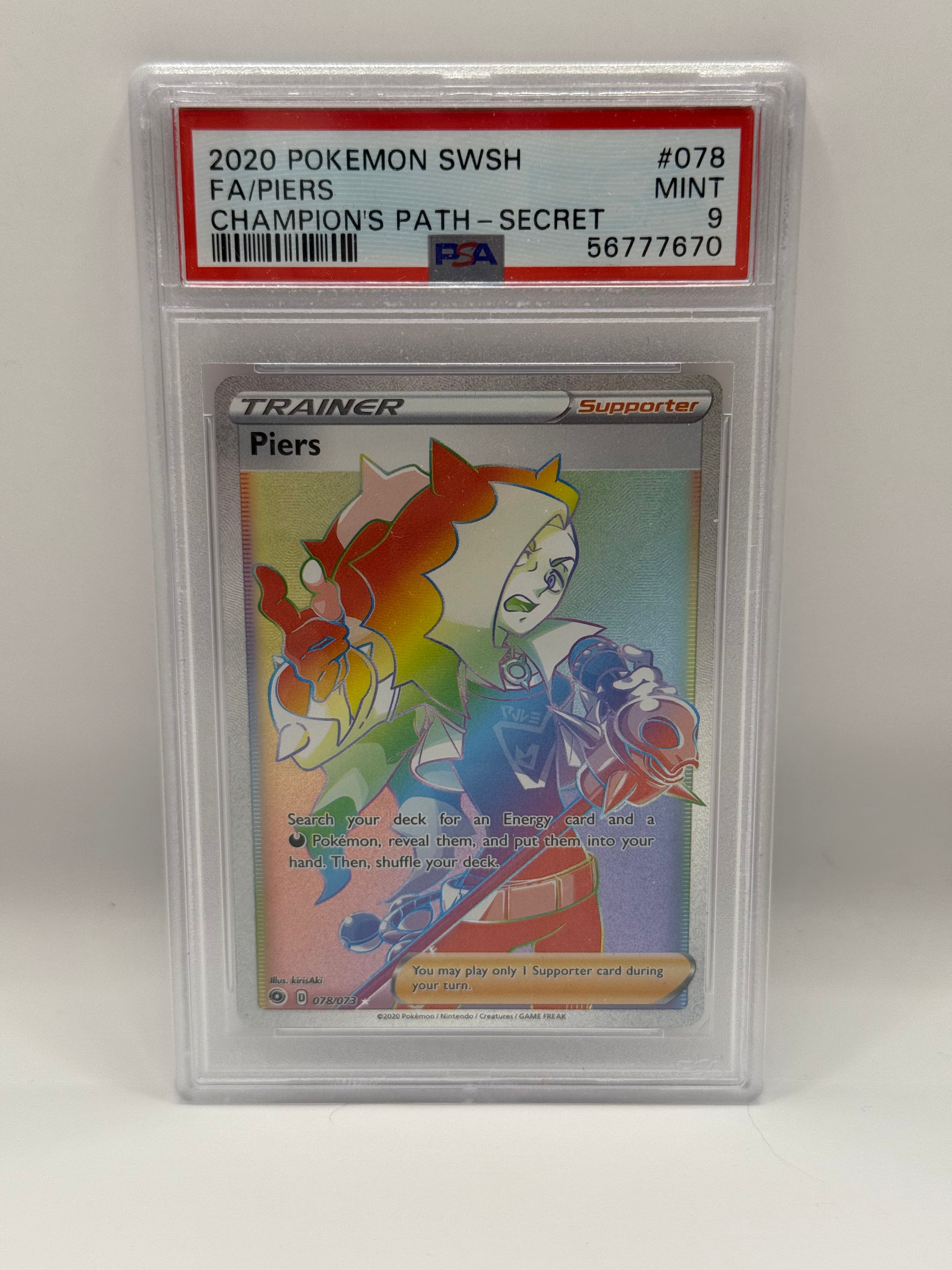 2020 Pokémon Champion's Path Piers Full Art Secret Rare 078/073 PSA 9 MINT