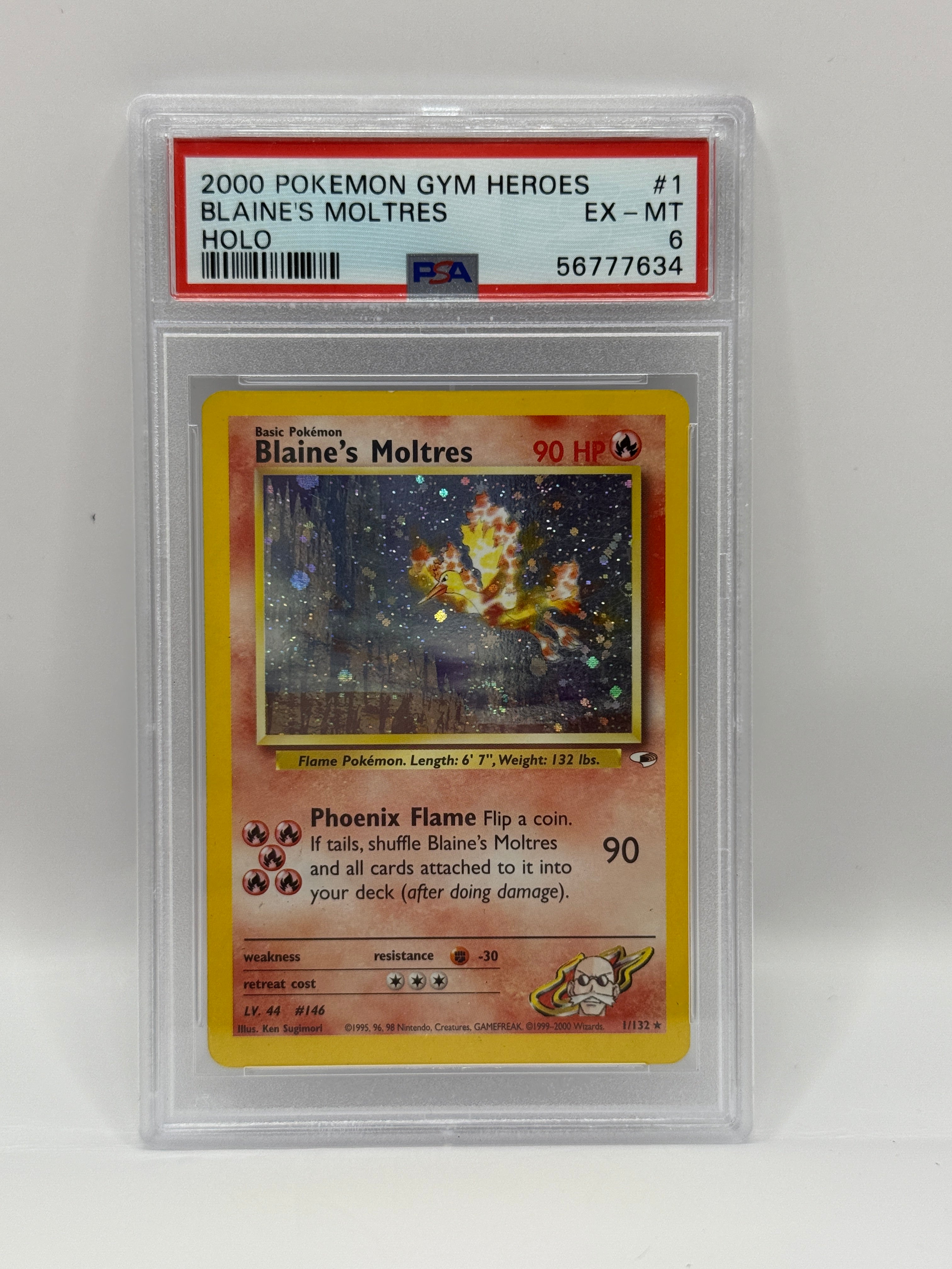 2000 Pokémon Gym Heroes Blaine's Moltres Holo 1/132 PSA 6 EX - MT