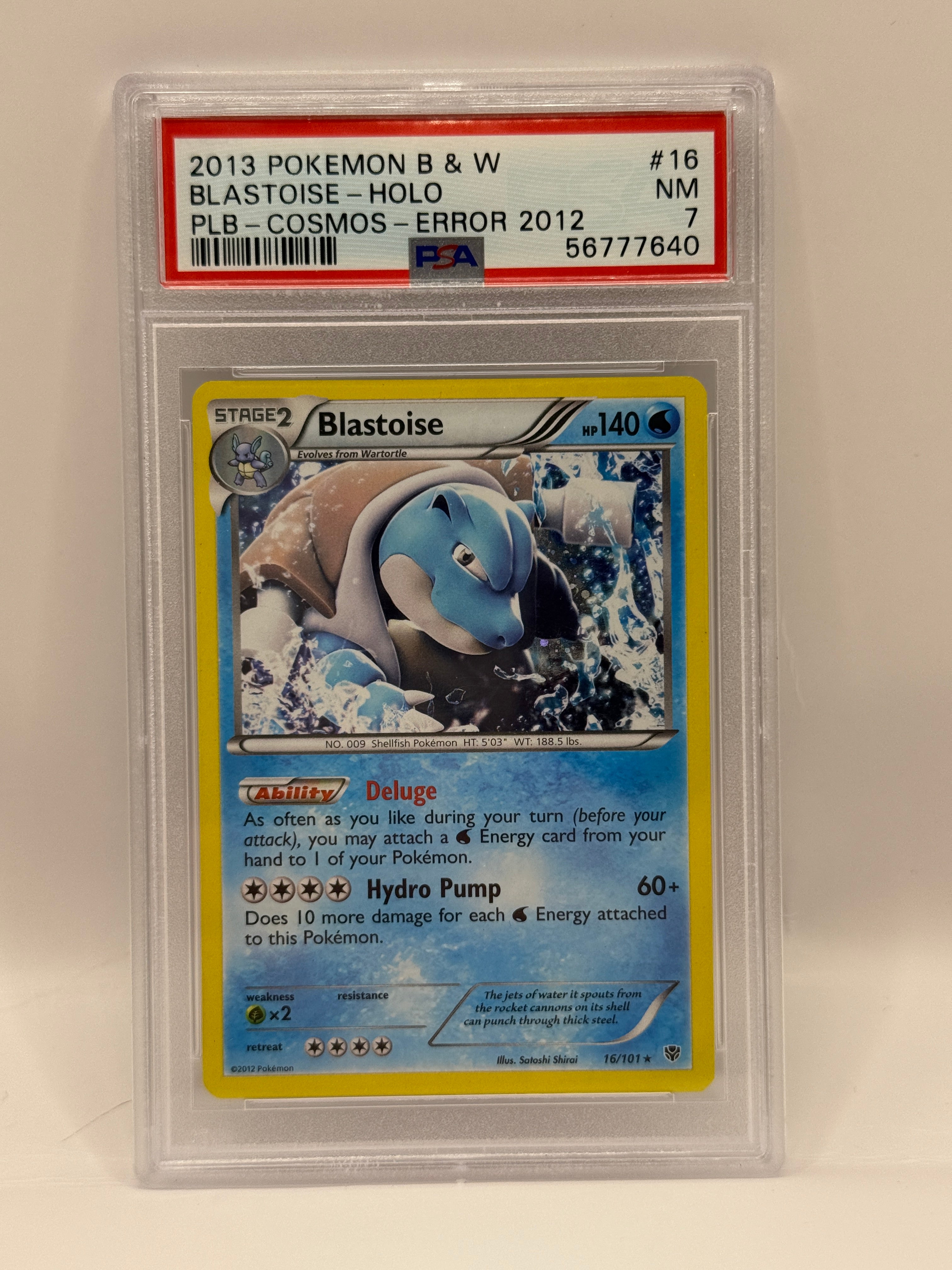 2013 Pokémon Plasma Blast Cosmos Blastoise Holo Error 2012  16/101 PSA 7 NEAR MINT