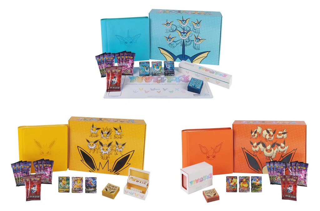 Pokémon TCG: Simplified Chinese Sword & Shield Eevee Advanced Gift Box (CSH3) Vaporeon + Jolteon + Flareon Bundle