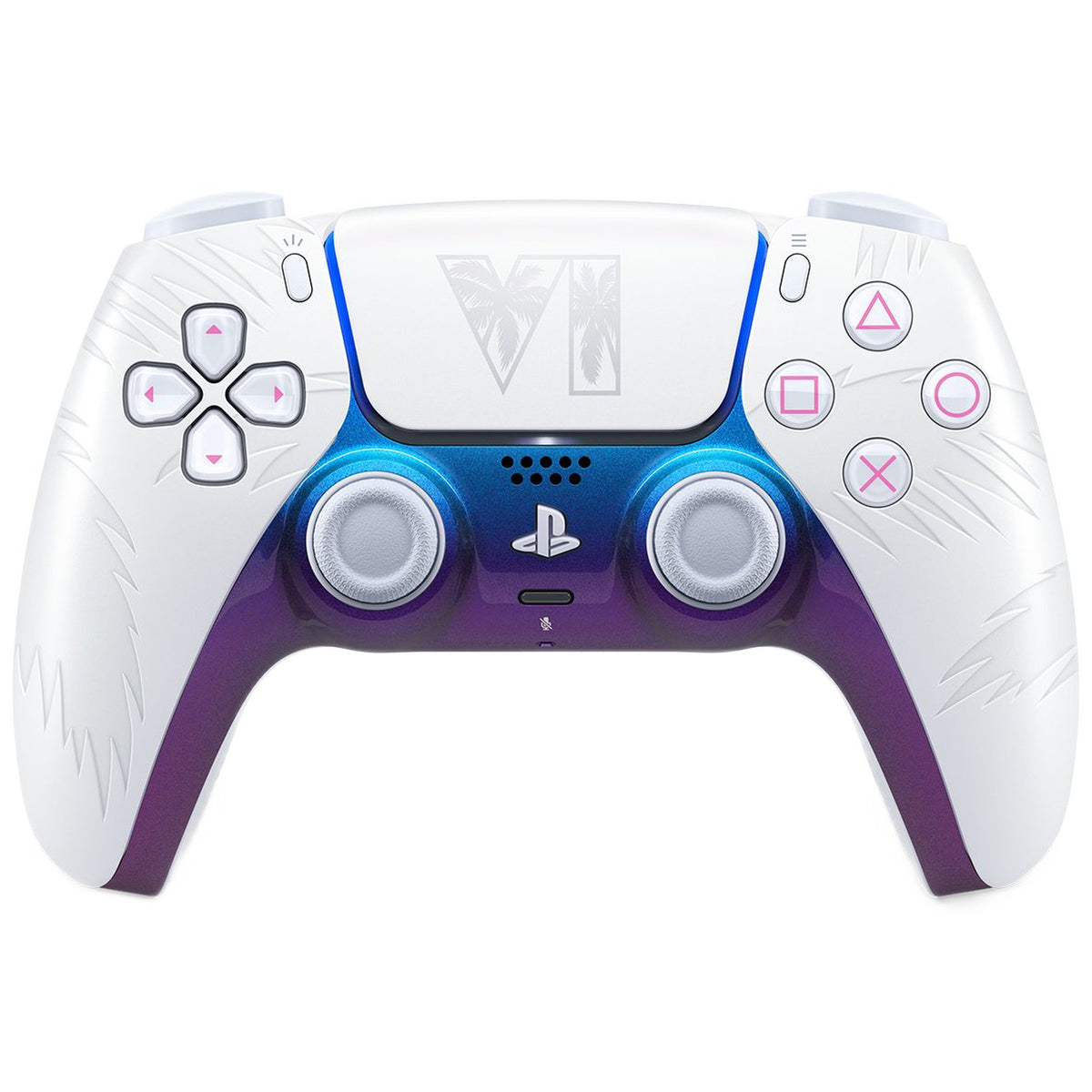 Sony DualSense wireless controller, Grand Theft Auto VI White Limited Edition, on a white background