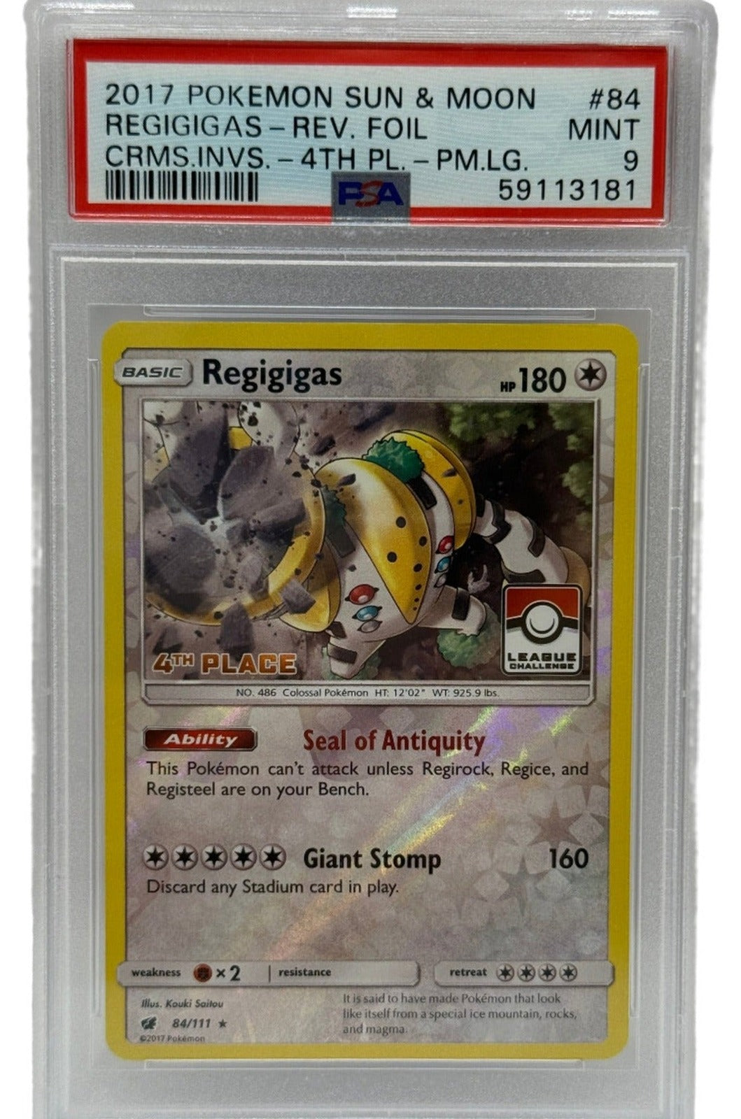 2017 Pokémon League Crismon Invasion Regigigas 4th Place Reverse Holo 84/111 PSA 9 MINT