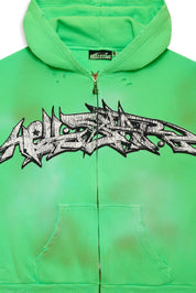 Hellstar Graffiti Zip-Up Hoodie Green