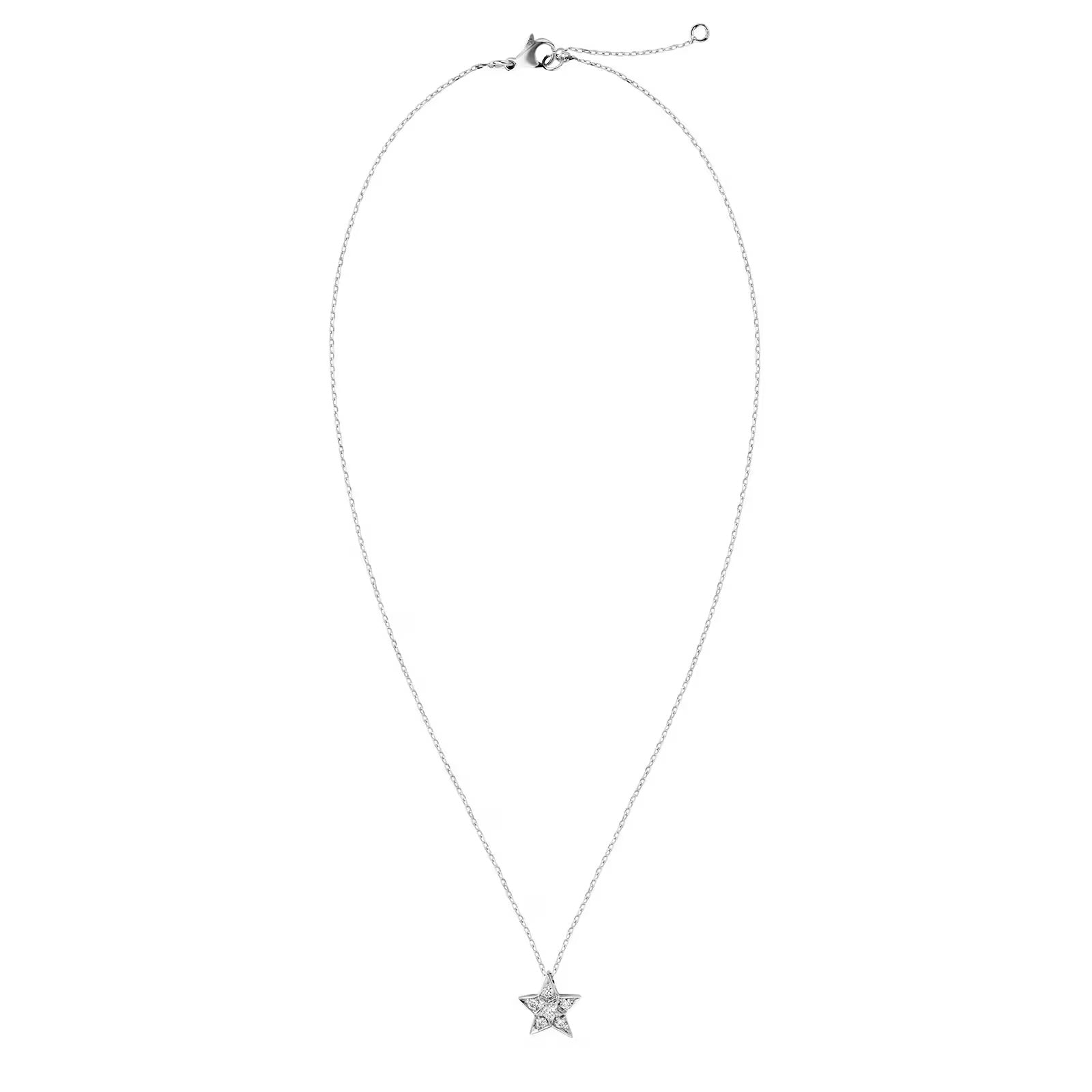CHANEL Jewelry 18k White Gold 0.22cttw Diamond Comète Small Star Pendant Necklace 16.25" (J2709)