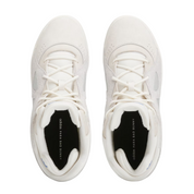 White high-top sneakers on a white background