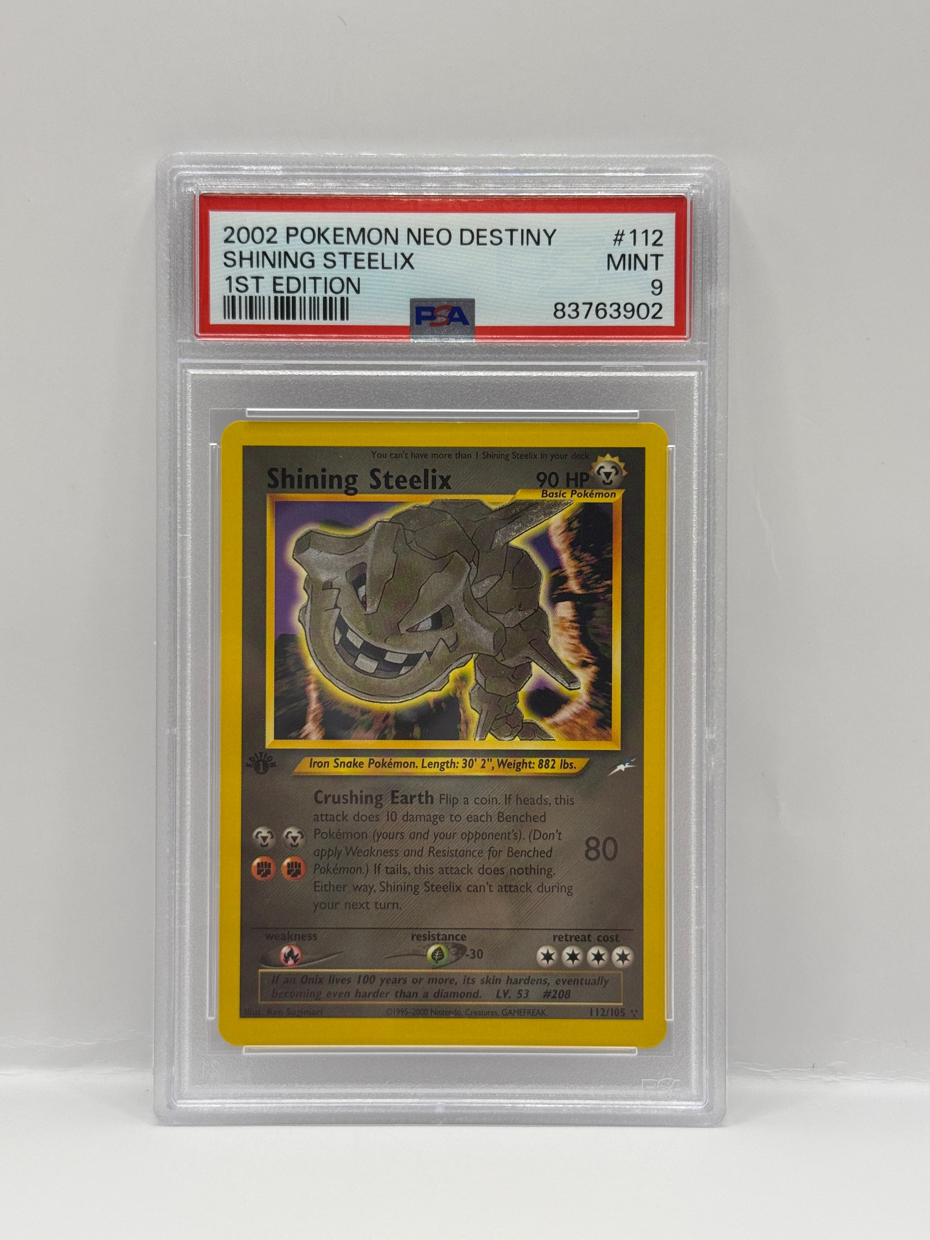 2002 Pokémon Neo Destiny Shining Steelix 1st Edition #112 PSA 9 MINT
