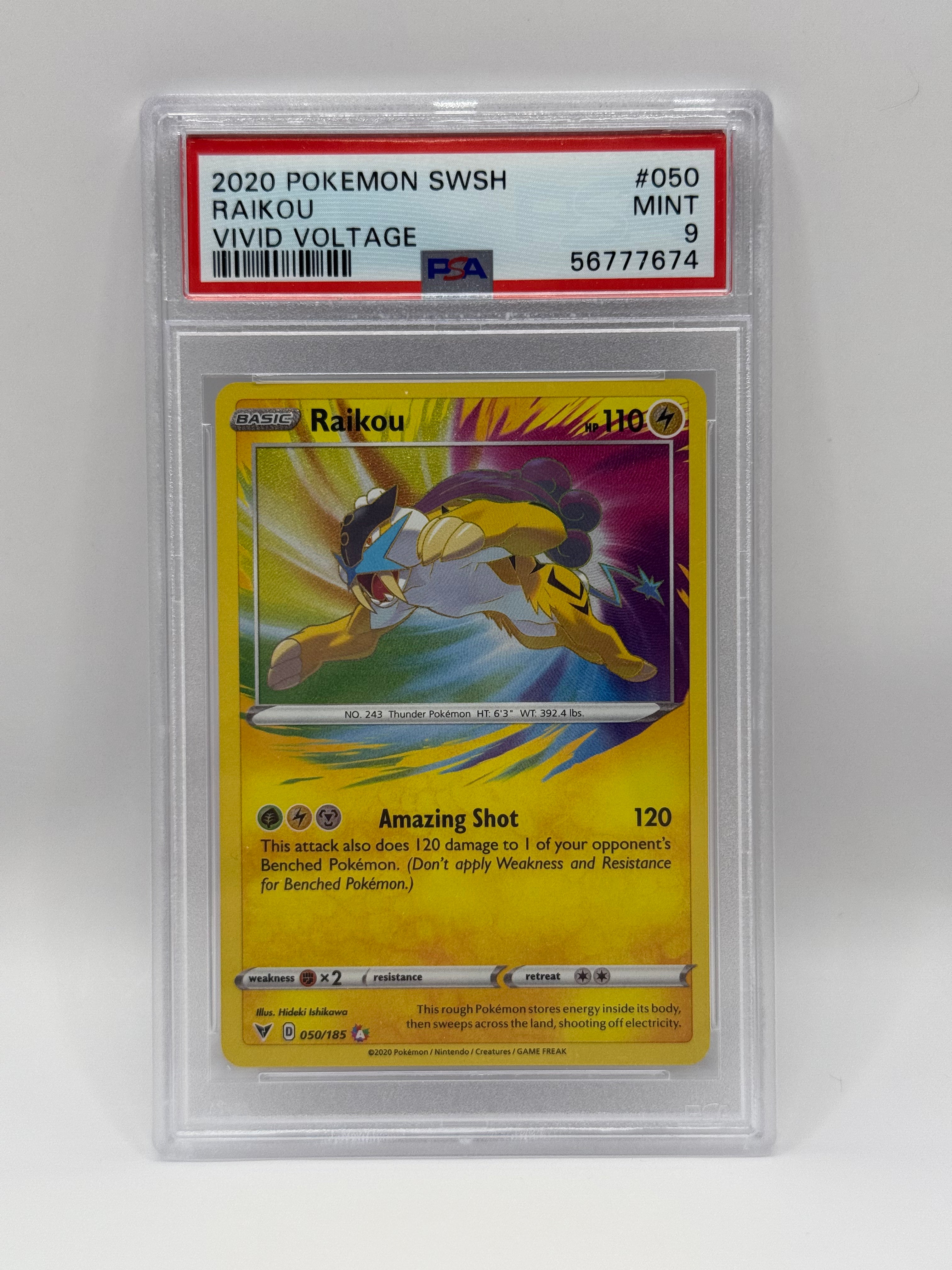 2020 Pokémon Vivid Voltage Raikou Amazing Rare 050/185 PSA 9 MINT