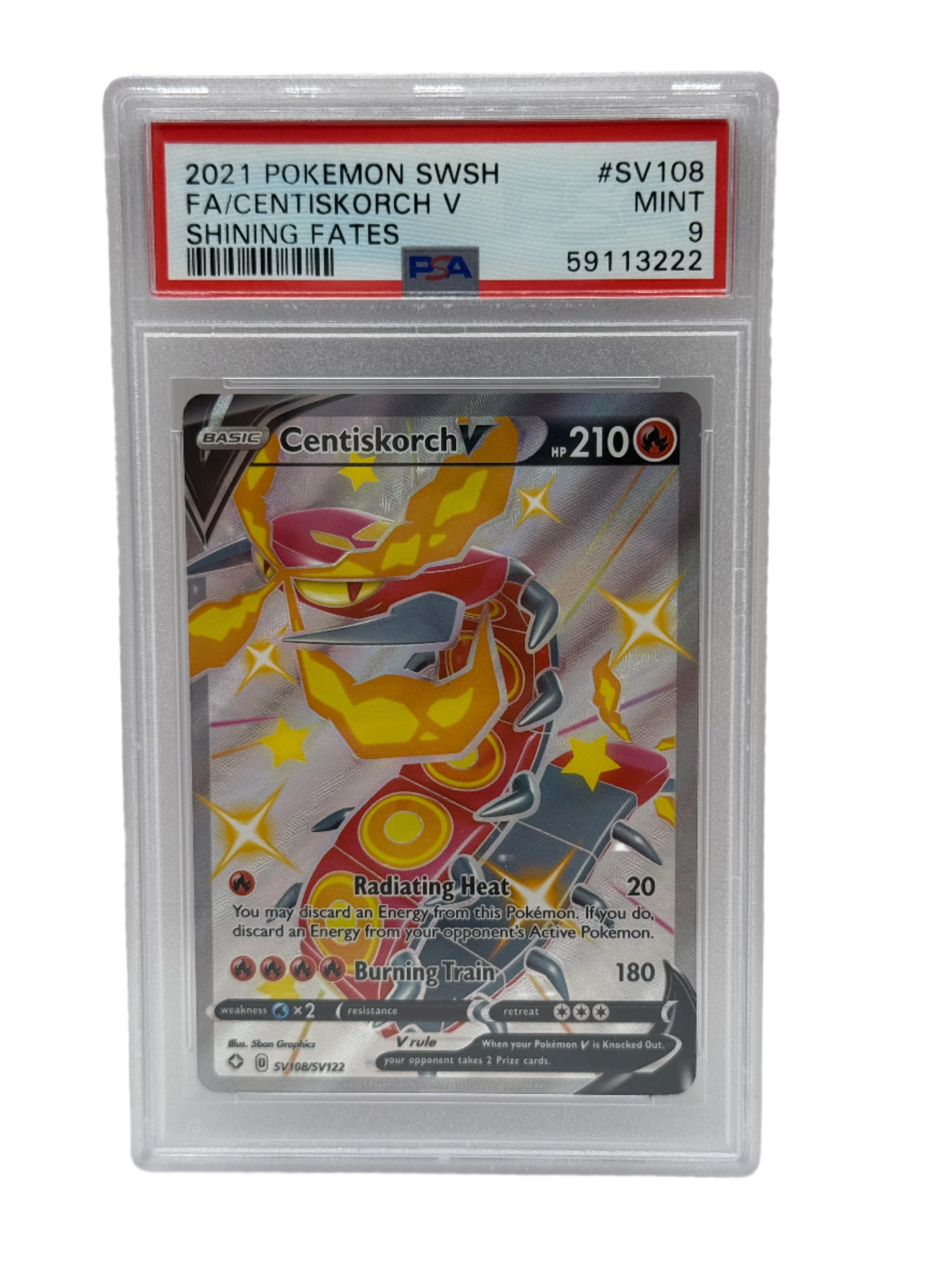 2021 Pokémon Shining Fates Shiny Centiskorch V Full Art SV108/SV122 PSA 9 MINT