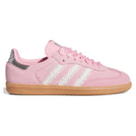 Pink Adidas sneaker with white stripes on a white background - Image 1