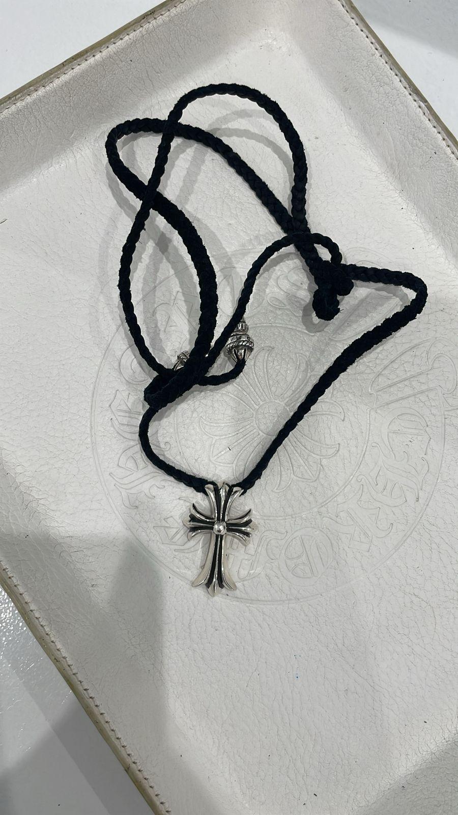 Chrome Hearts Silver Cross Pendant w/ Black Rope Chain - Supra Sneakers