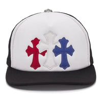 Chrome Hearts Dreifachkreuz USA Trucker Cap Rot, Weiß und Blau