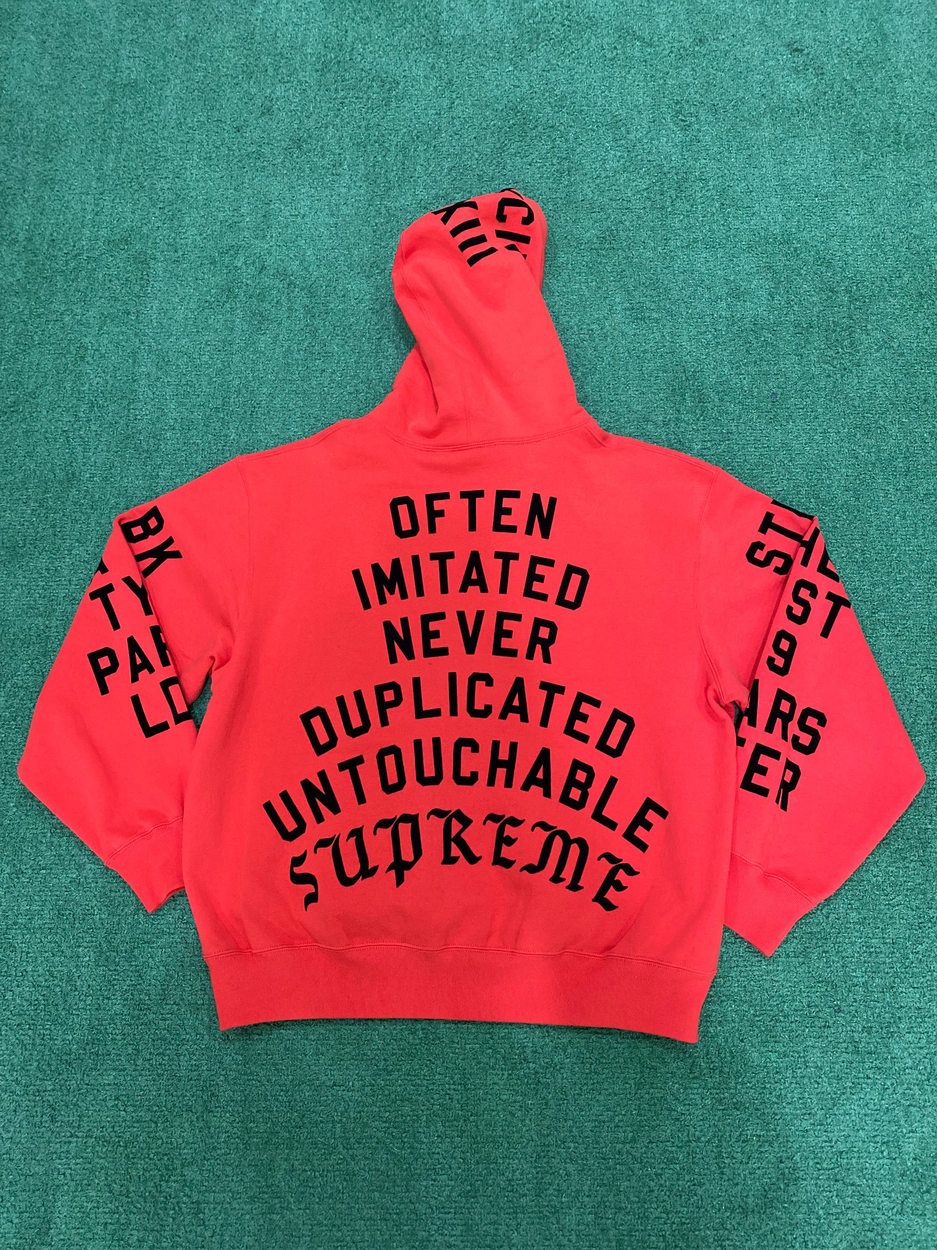 Supreme Team Flocked Hooded Sweatshirt Bright Red, Sweatshirt - Supra Sneakers