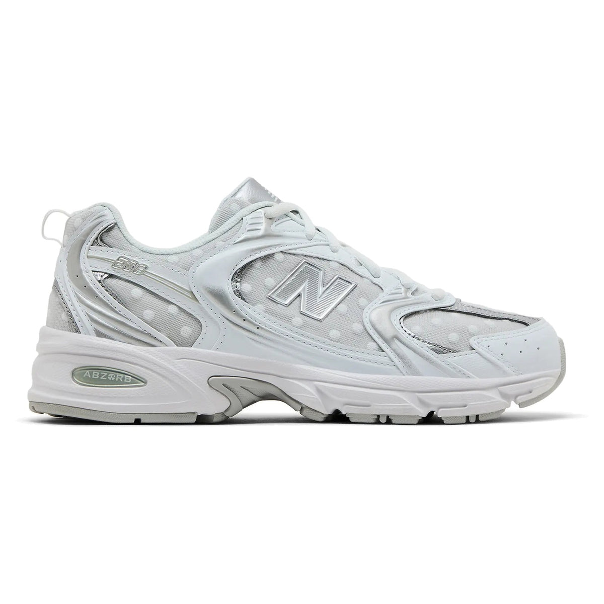 New Balance 530 White Silver Metallic Polka Dots