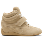Beige high-top sneaker with white laces on a white background - Image 1